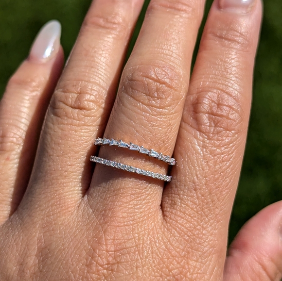 14K Yellow Gold Baguette and Round Spaced Diamond Wide Band Ring - Picture 9 of 10